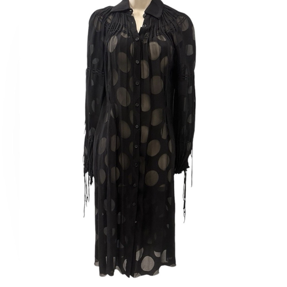 Carolina Herrera Women’s Size 8 Sheer Polka Dot Button-Down Dress Long Sleeve